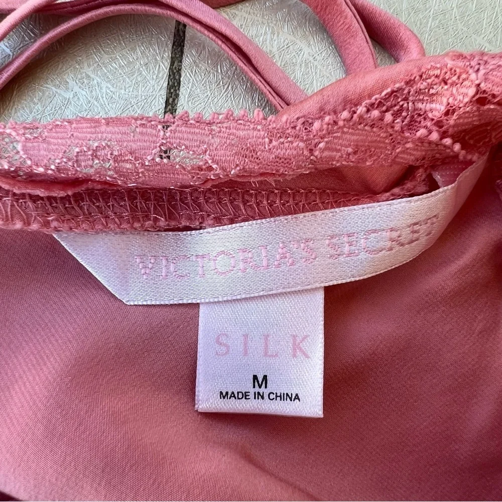 Vintage Y2K Victoria's Secret 100% Silk Coral Pink Lace Chemise Women's Size M